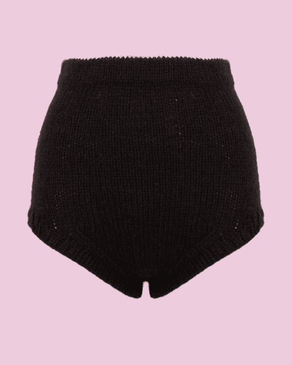 Culote de lana y mohair negro tejido a mano con bordes en gris