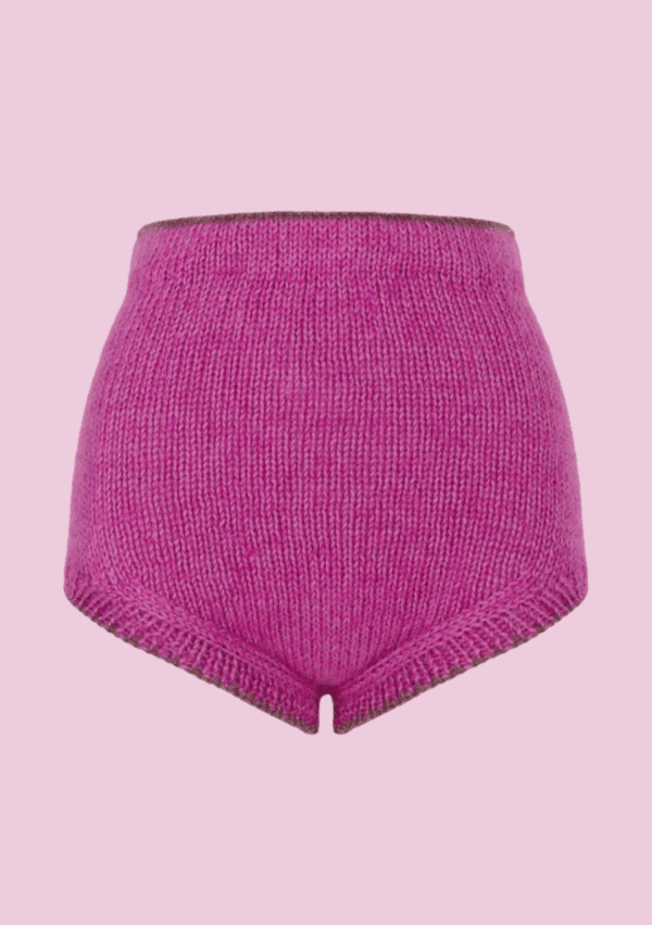 Culote lana mohair tejido a mano en color buganvilla con borde en marrón